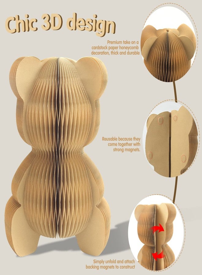 Urlax 2 Pcs Bear Honeycomb Centerpieces, 10" Cute Bear Table Toppers for We Can Bearly Wait Baby Shower Decorations, Bear Themed Birthday Party Supplies - Image 3